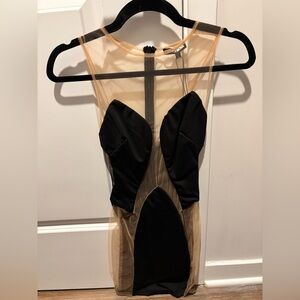Fashion Nova Black and Tan Mini Dress with Sheer Mesh